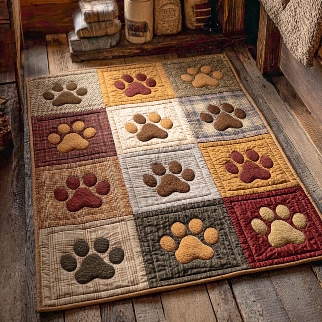 Country Lodge Paw Rug — Rustic Paw-Print Accent Mat For Cabin & Entryway, Durable, Non-Slip, Pet-Friendly Design