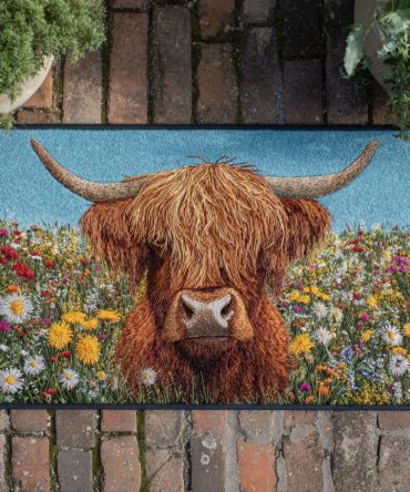 Countryside Highland Welcome Mat - Classic Outdoor Front Door Rug With Pastoral Highland Cow Art, Durable Porch & Patio Mat