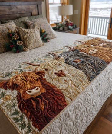 Cow Retreat Quilted Bed Runner - Cozy Country Farmhouse Accent With Rustic Motif, Reversible Cotton Blend For Queen & King Beds