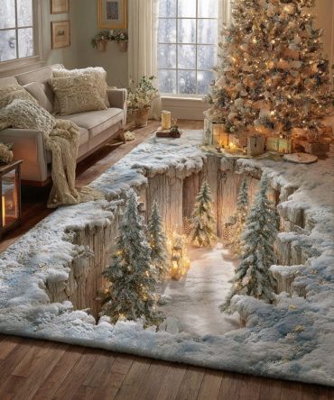 Cozy Pine Depth Holiday Rug — Rustic Pine Forest Christmas Area Rug, Warm Seasonal Accent For Living Room & Entryway