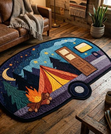 Custom Camper-Shaped Plush Area Rug — Cozy Rv & Cabin Accent Rug, Soft Low-Pile Polyester, Custom Cut For Living Rooms & Campers