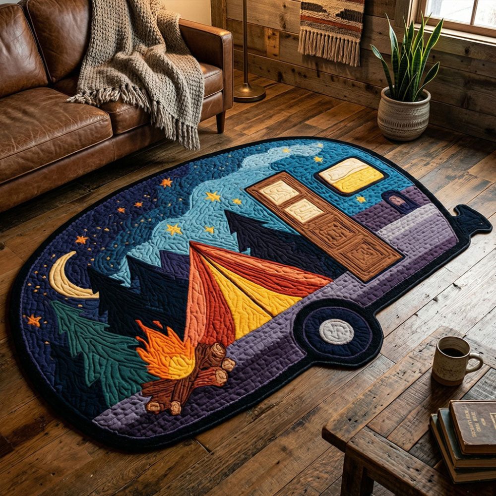 Custom Camper-Shaped Plush Area Rug — Cozy Rv & Cabin Accent Rug, Soft Low-Pile Polyester, Custom Cut For Living Rooms & Campers