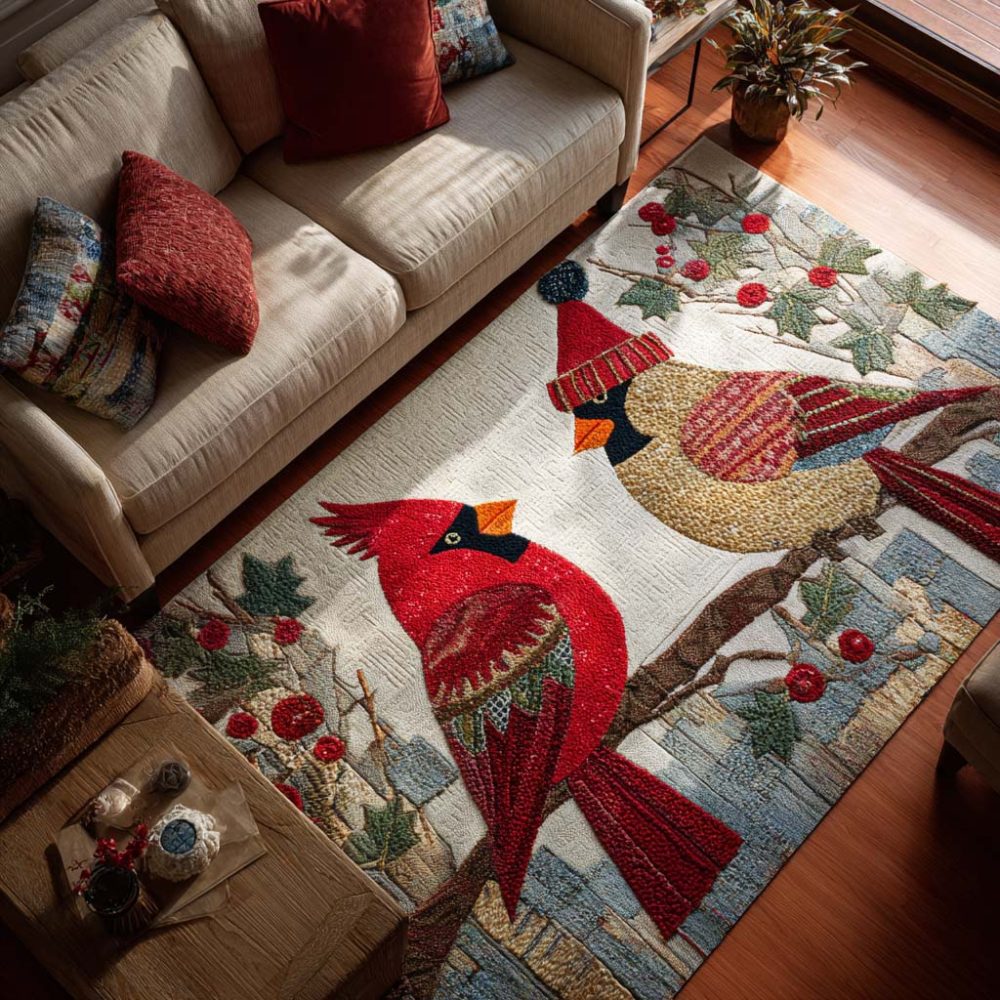 Cardinal Accent Plush Area Rug — Cozy Red Bird Design For Living Room, Entryway Or Holiday Display, Soft Polyester Low-Pile Rug