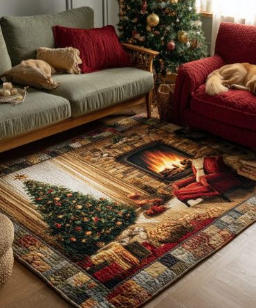 Ember-Toned Plush Area Rug — Warm Modern Accent Rug With Cozy Flame Palette For Living Room, Bedroom & Rustic Or Industrial Decor