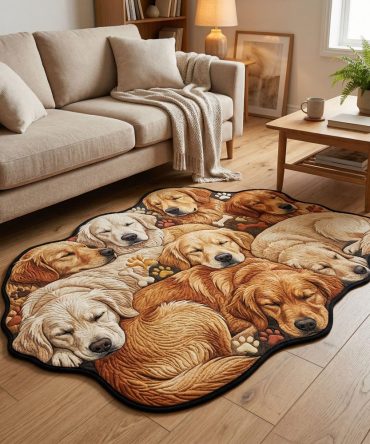 Golden Sleep Custom Cut Plush Area Rug — Luxurious Gold-Tone Custom Shape Rug For Bedrooms, Nurseries & Stylish Living Spaces