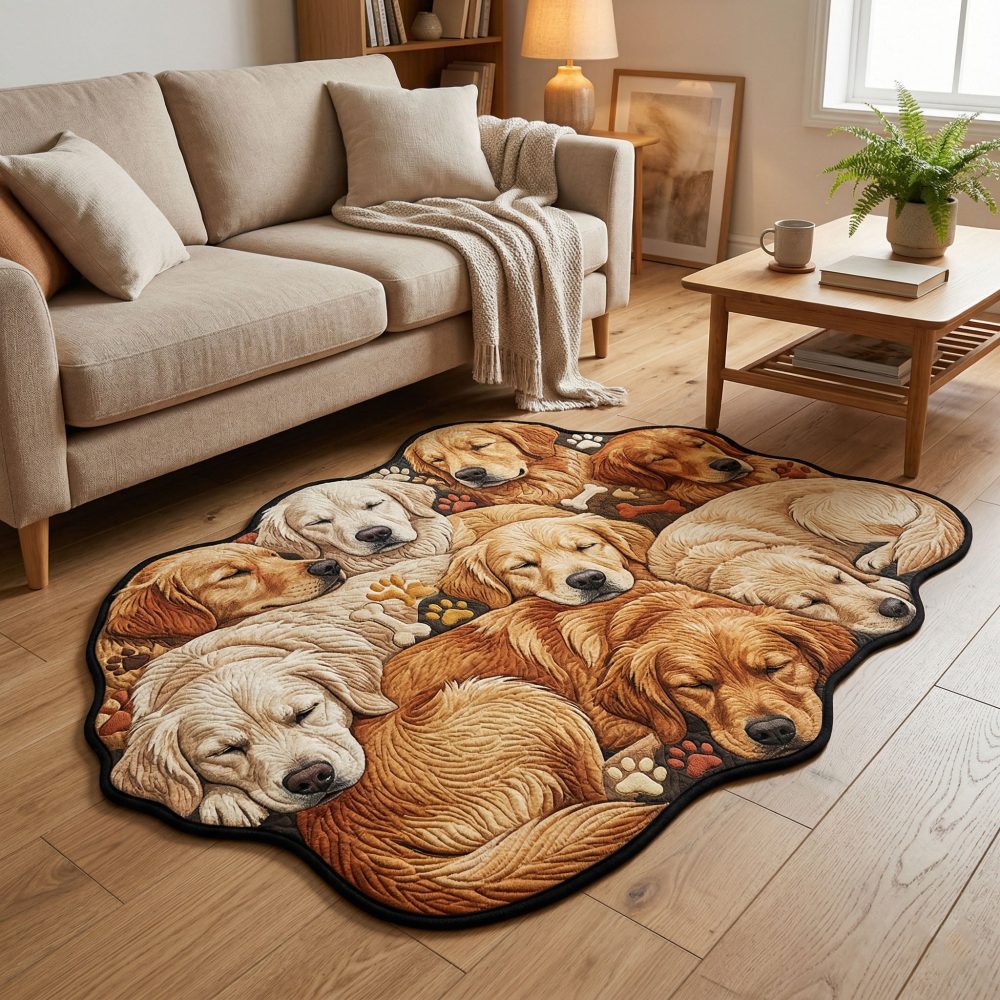 Golden Sleep Custom Cut Plush Area Rug — Luxurious Gold-Tone Custom Shape Rug For Bedrooms, Nurseries & Stylish Living Spaces