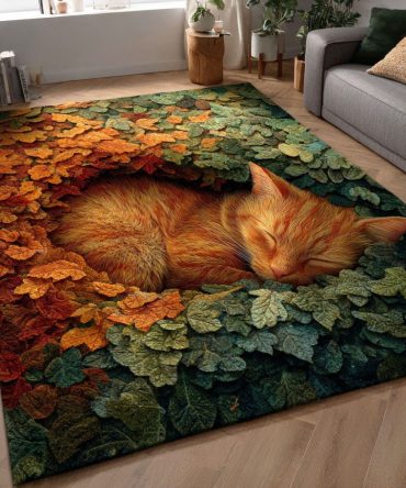 Adorable Sleeping Cat Area Rug - Soft Plush Bedroom & Nursery Accent, Cozy Pet-Friendly Mat, Non-Slip, Easy-Clean