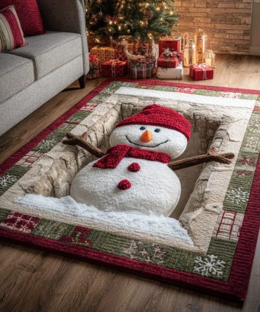 Charming Cozy Snowman Area Rug - Soft Winter Entryway & Living Room Decor, Plush Low-Pile, Anti-Slip Back, Easy Care