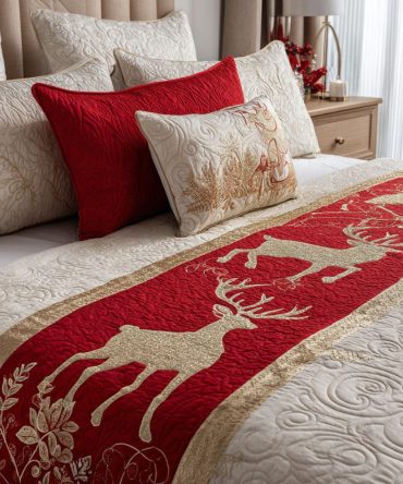 Cozy Sparkle Quilted Bed Scarf - Warm Glitter Accent Bed Runner For Holiday & Everyday Use, Plush Soft Touch, Easy Care