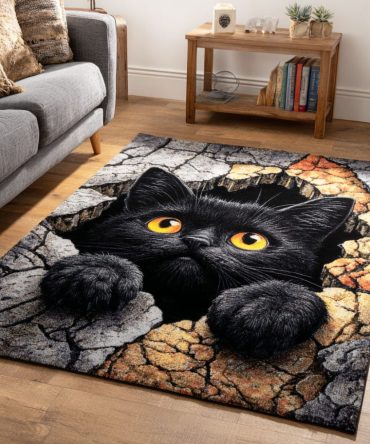 Playful Cracked Earth Cat Area Rug - Photo-Real Cat Print For Living Room & Kids Room, Soft Plush, Anti-Slip, Easy Care