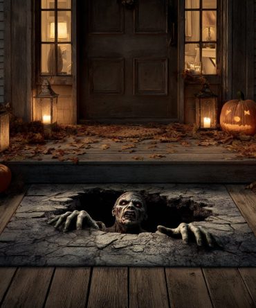 Cracked Zombie Stone Doormat — Distressed Horror Welcome Mat For Halloween, Heavy-Duty Outdoor/Indoor Rug With Anti-Slip Backing