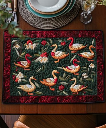 Crimson Duck Quilted Placemat — Bold Red Duck Design Table Protector, Premium Quilted Cotton for Stylish Kitchen & Dining Decor
