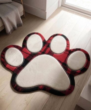 Crimson Highland Paw Pet-Shaped Area Rug — Cozy Custom Paw Rug For Pet Lovers, Playrooms & Nursery Décor