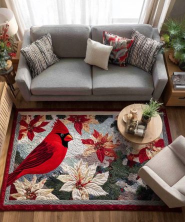 Crimson Cardinal Bird Area Rug - Elegant Red Cardinal Accent For Entryway & Living Room, Soft Plush, Durable Low-Pile, Anti-Slip