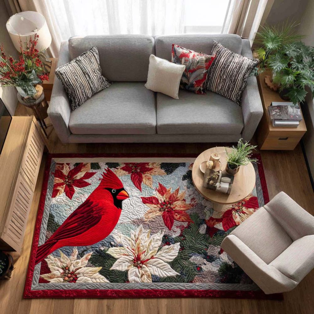 Crimson Cardinal Bird Area Rug - Elegant Red Cardinal Accent For Entryway & Living Room, Soft Plush, Durable Low-Pile, Anti-Slip
