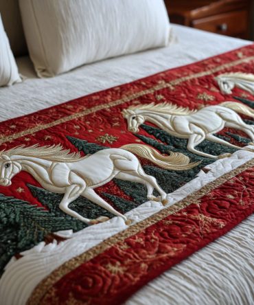 Crimson Carousel Quilted Bed Runner — Rich Red Statement Bedding Accent For Holiday Glam, Romantic Bedrooms & Festive Styling