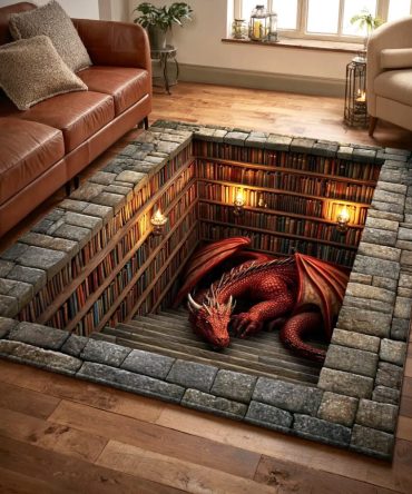 Majestic Crimson Dragon Area Rug - Bold Red Dragon Accent For Living Room, Game Room & Office, Soft Plush, Stain-Resistant, Non-Slip