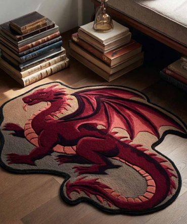 Bold Crimson Drake Dragon-Shaped Area Rug — Plush Custom Accent Rug For Living Room, Bedroom & Kids’ Rooms