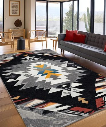 Crimson Echo Abstract Area Rug — Modern Red Geometric Accent Rug With High-Definition Print For Living Rooms