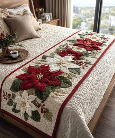 Crimson Joy Quilted Bed Runner — Festive Red Quilted Decorative Runner For Holiday Bedroom Style, Soft Layering Accent For Queen & King Beds