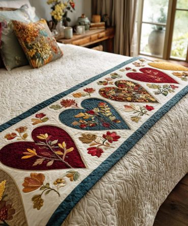 Crimson Love Quilted Bed Runner — Romantic Red Floral Bed Scarf For Master & Guest Bedrooms, Reversible Cotton Comfort