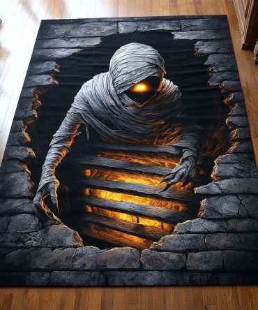 Crypt Mummy Halloween Area Rug — Spooky Gothic Accent Rug For Seasonal Décor, Parties & Haunted House Themes