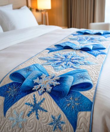 Crystal Ribbon Quilted Decorative Bed Scarf — Elegant Geometric Runner, Soft Cotton Blend, Reversible Accent For Queen And King Bedrooms