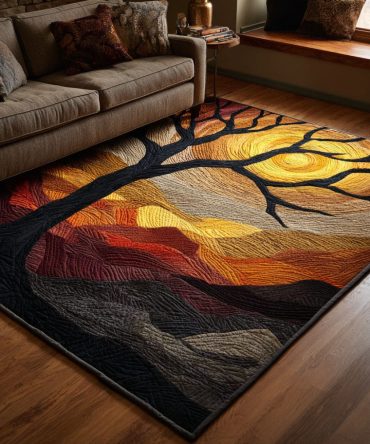 Crystal Tree Botanical Area Rug — Elegant Nature-Inspired Accent Rug In Red & Neutral Tones For Living Room