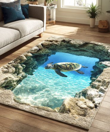Crystal Turtle Pool Kids’ Area Rug — Playful Turtle-Shaped Accent Rug For Nursery, Playroom & Bath Spaces