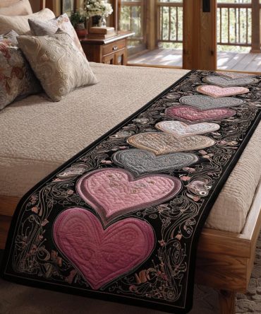 Cupid Touch Quilted Bed Scarf — Romantic Accent Bed Runner With Heart Details, Reversible And Soft For Everyday Use