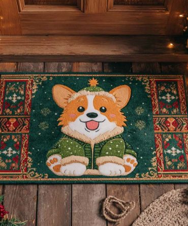 Holiday Corgi Welcome Mat — Festive Cute Corgi Doormat For Christmas & Winter, Durable Coir For Porch, Indoor Or Outdoor Use