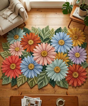 Daisy Bloom Custom-Shape Rug – Floral Cutout Area Rug For Boho Nursery, Accent Corner & Statement Home Decor