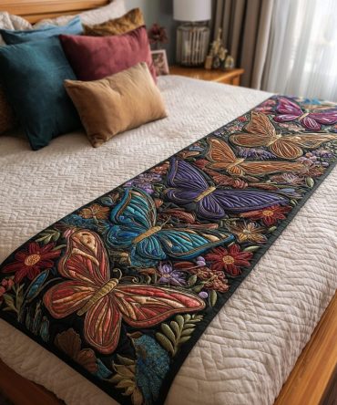 Daisy Butterfly Quilted Bed Runner — Delicate Floral & Butterfly Accent Throw For Bright, Feminine Bedroom Decor, Lightweight & Washable
