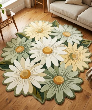 Daisy Garden Custom Shape Area Rug – Cheerful Floral Accent Rug For Cozy Corners, Nurseries & Boho Interiors