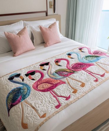 Flamingo Dance Quilted Bed Runner — Tropical Flamingo Bedding Accent For Bright, Playful Bedrooms, Lightweight Quilted Layer