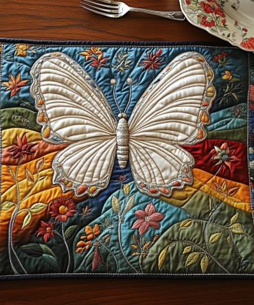 Dancing Wings Quilted Place Mat - Elegant Butterfly Motif Table Mat for Charming Everyday Dining & Garden Parties