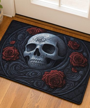 Dark Rose Skull Welcome Mat – Gothic Floral Coir Doormat, Weather-Resistant Front Door Décor For Halloween & Year-Round Style