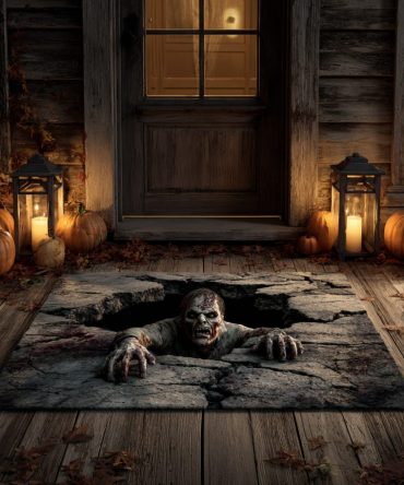 Haunted Gate Zombie Doormat — Spooky Dark Themed Halloween Welcome Mat, Durable Outdoor Coir With Anti-Slip Backing For Porch
