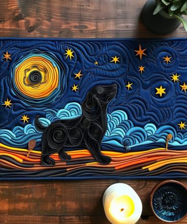 Dashie Stargazer Quilted Placemat - Whimsical Dog Table Mat with Moon & Stars, Durable Cotton, Machine Washable, Perfect Puppy Gift