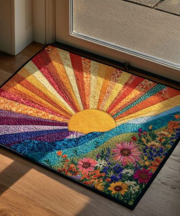 Daybreak Glow Sunrise Doormat — Bright Sunrise Coir Welcome Mat, Fade-Resistant Front Door Rug To Freshen Your Porch And Entryway