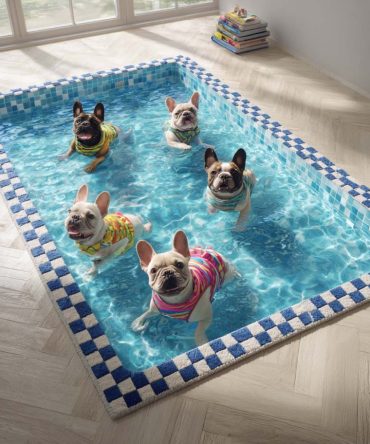 Playful French Bulldog Area Rug — Charming Deep-Dive Pup Design, Soft Durable Accent Rug For Nursery, Living Room & Pet Lovers