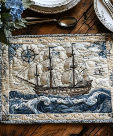 Deep Blue Escape Quilted Table Mat — Premium Navy Sea-Inspired Placemat with Thick Cotton Blend, Insulating Padding, Stain & Heat Resistance