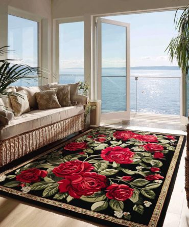 Deep Blossom Floral Area Rug – Luxe Botanical Accent Rug For Living Room, Bedroom & Elegant Boho Interiors