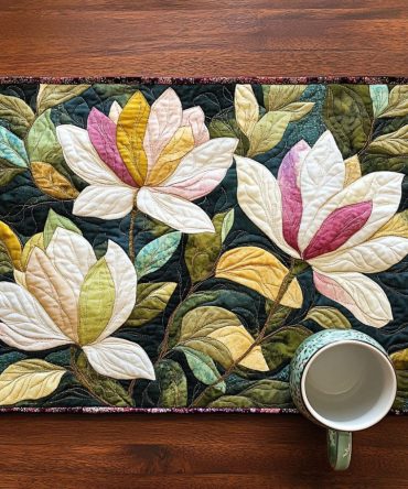 Deep Forest Magnolia Pattern — Luxury Quilted Table Placemat for Elegant Dining, Heat-Resistant & Durable Protection