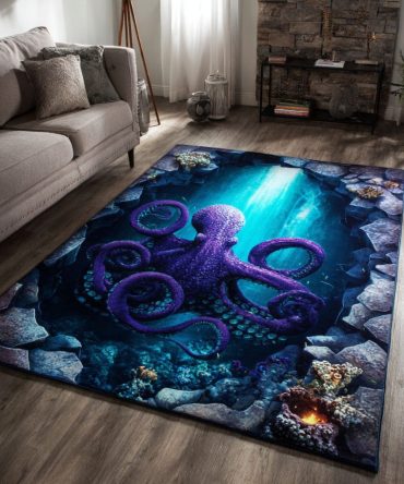 Bold Deep-Octopus Area Rug — Vibrant Marine Octopus Accent Rug, Plush Low-Pile Nautical Decor For Living Room & Kids' Spaces