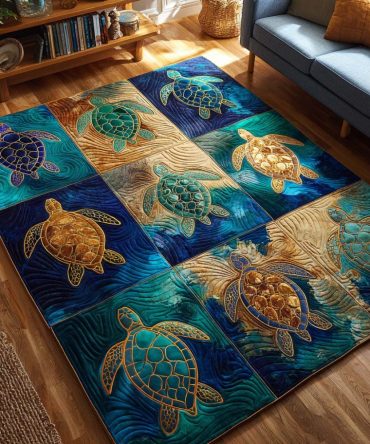 Sea Turtle Plush Area Rug — Eco-Inspired Coastal Accent Rug, Soft Low-Pile Marine Design For Living Room, Kids' Room & Patio