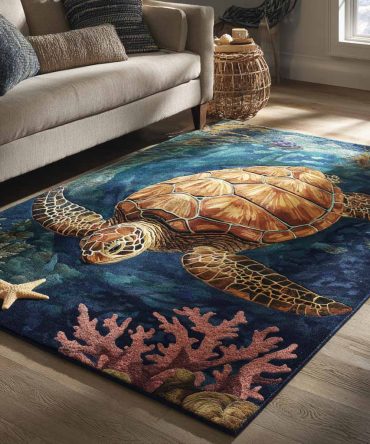 Deep Voyager Ocean-Themed Area Rug — Vintage Nautical Map Design, Plush Accent Rug For Study, Living Room & Office Spaces