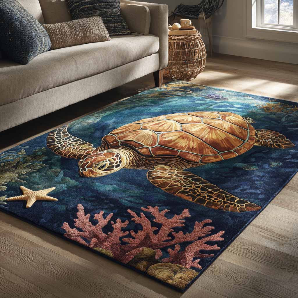 Deep Voyager Ocean-Themed Area Rug — Vintage Nautical Map Design, Plush Accent Rug For Study, Living Room & Office Spaces