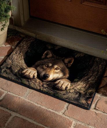Deep Wolf Watch Wilderness Doormat — Majestic Wolf Coir Entrance Rug, Durable Outdoor Non-Slip Mat For Cabin, Forest & Nature-Themed Homes
