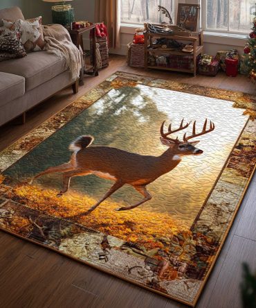 Deer Haven Scenic Rug — Cozy Wildlife Accent Rug For Cabin, Durable Low-Pile Area Rug With Non-Slip Backing And Easy-Care Fibers